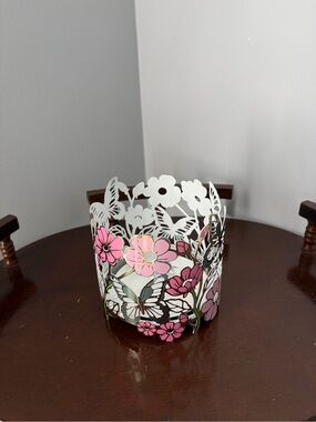 Bath & Body Works Pink Floral & Butterfly Metal Candle Sleeve with Gold Accents